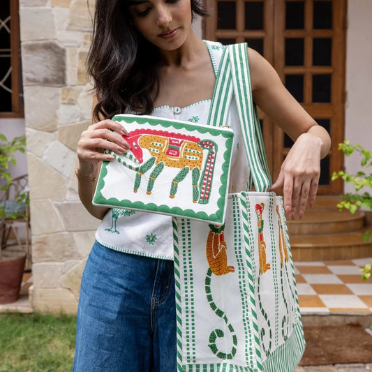 Red & Green Pouch, Horse Motif