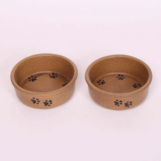ROUND PRINTS SMALL GO GREEN EARTHWARE PET DISH SET by Emerson Creek Pottery Made in USA