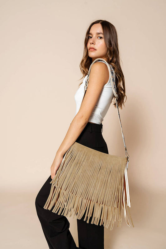Sadie Suede Fringe Crossbody w/ Guitar Strap