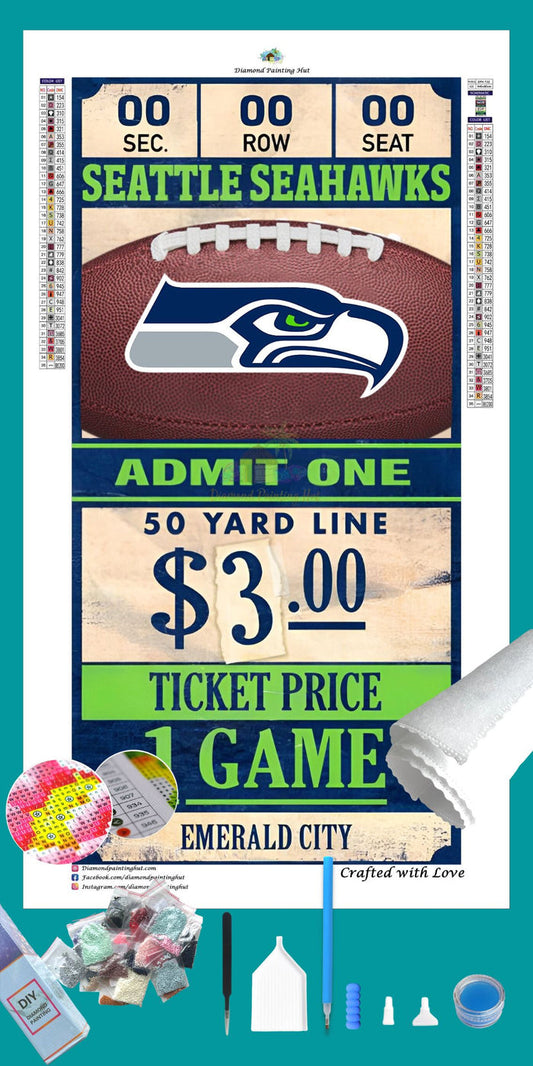 Seattle Seahawks NFL Ticket Diamond Painting-Diamond Painting Hut
