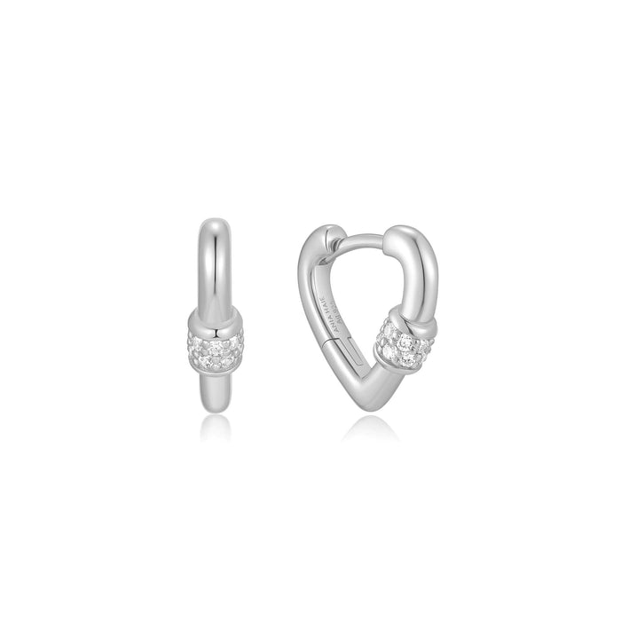 Silver Mini Heart Clasp Huggie Hoop Earrings