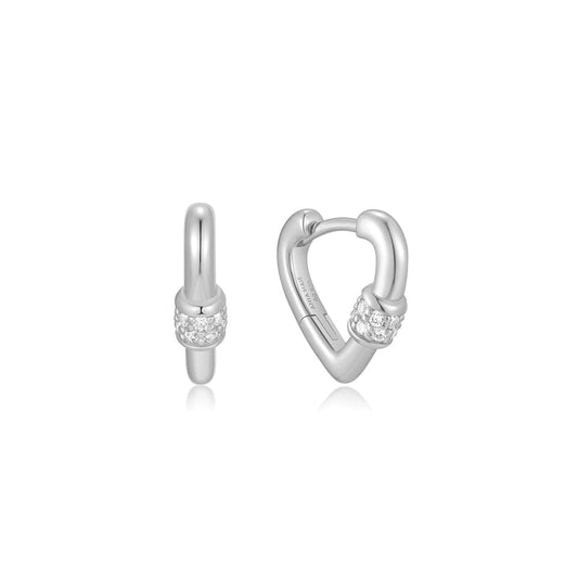 Silver Mini Heart Clasp Huggie Hoop Earrings