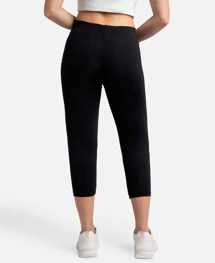Super Combed Cotton Elastane Stretch Slim Fit Capri with Ultrasoft Waistband - Black-3