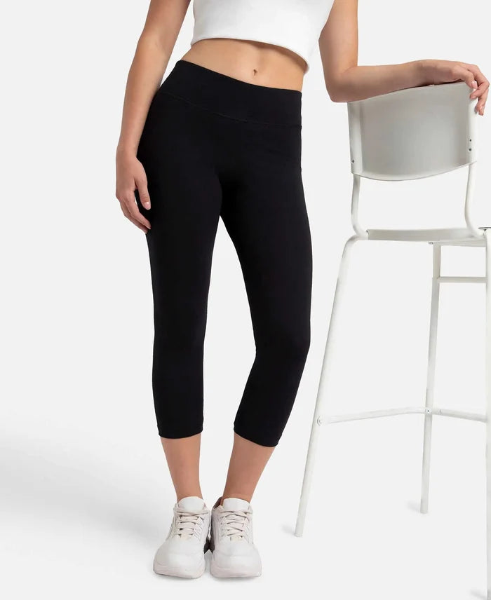 Super Combed Cotton Elastane Stretch Slim Fit Capri with Ultrasoft Waistband - Black-5