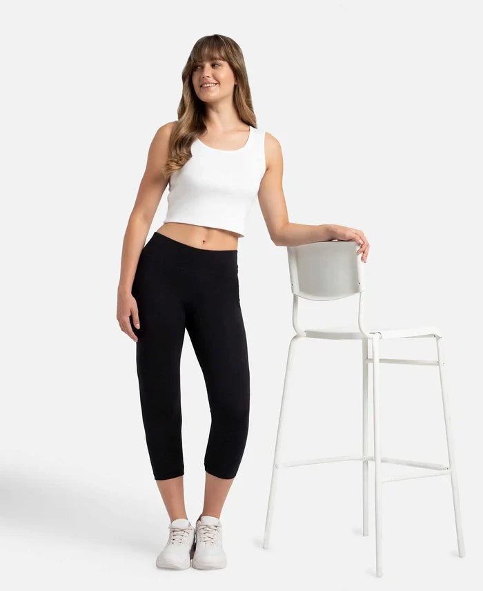 Super Combed Cotton Elastane Stretch Slim Fit Capri with Ultrasoft Waistband - Black-6