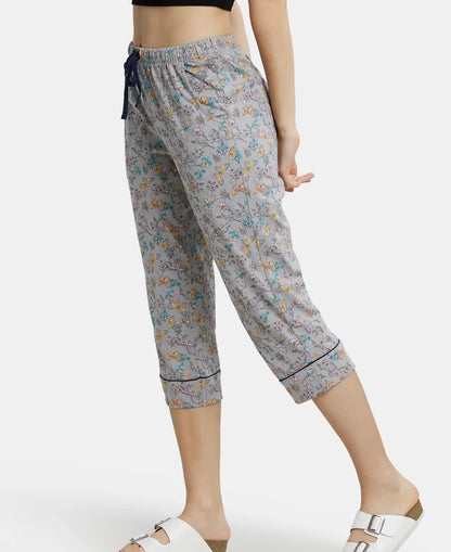 Super Combed Cotton Printed Elastane Slim Fit Capri with Ultrasoft Waistband - Quarry-5