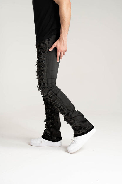 TAKER-PREMIUM QUALITY STACK JEANS WITH MULTI RIP/REPAIR (B2086)