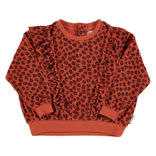 Terry Cotton Sweatshirt in Terracotta w/ Animal Print