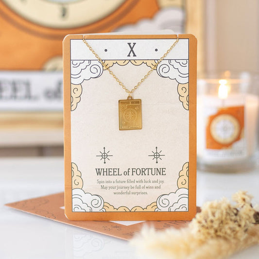 The Wheel of Fortune Vintage Tarot Necklace on Greeting Card