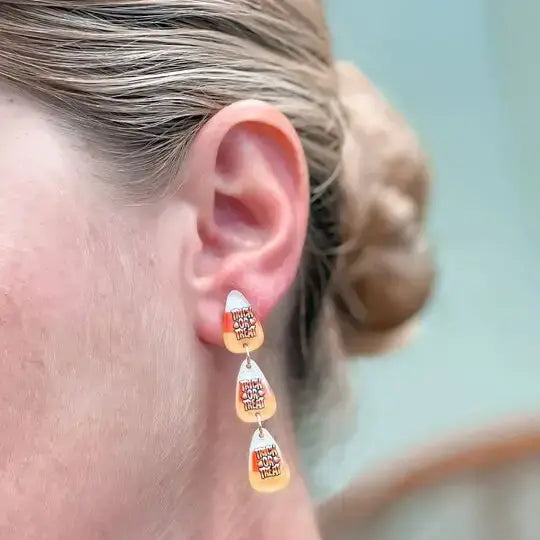 'Trick or Treat' Candy Corn Acrylic Dangle Earrings