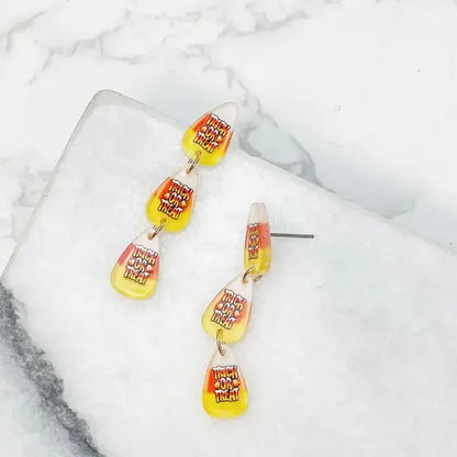 'Trick or Treat' Candy Corn Acrylic Dangle Earrings
