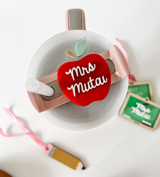 Tumbler Name Plate- Teacher Apple