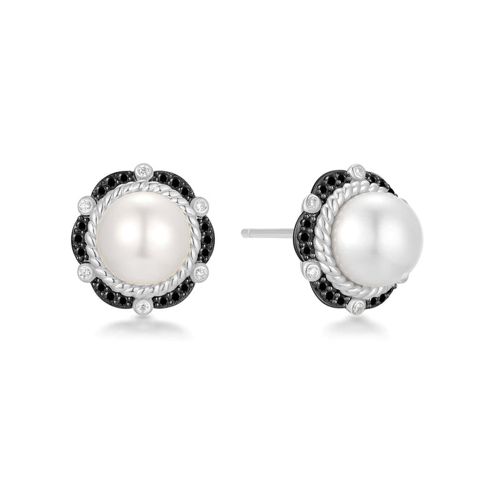 Two-Tone Shell Pearl Bloom Stud Earrings